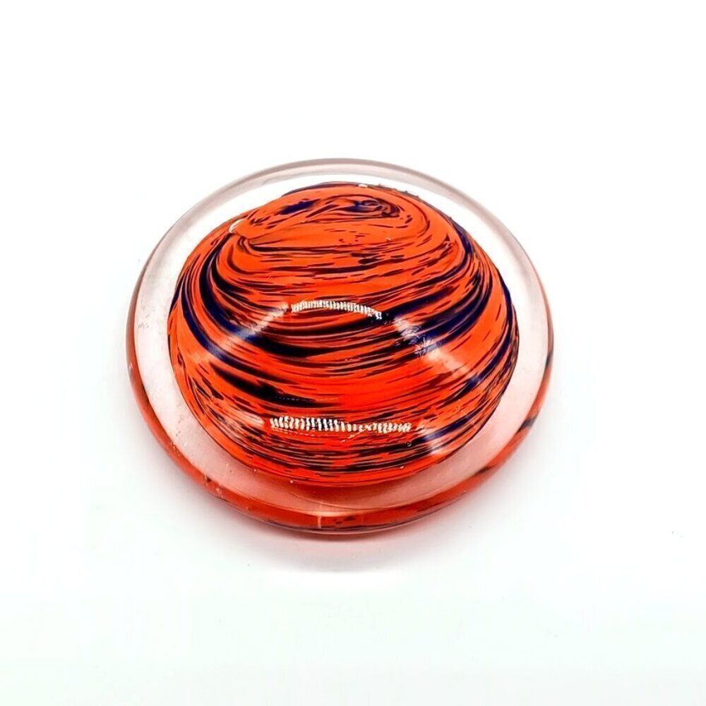 Handblown Orange Purple Swirl Art Glass Round Paperweight